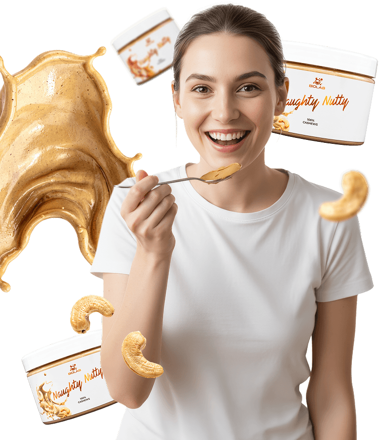 Smiling woman trying cashew paste NN